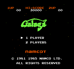 Galaga title screen for NES